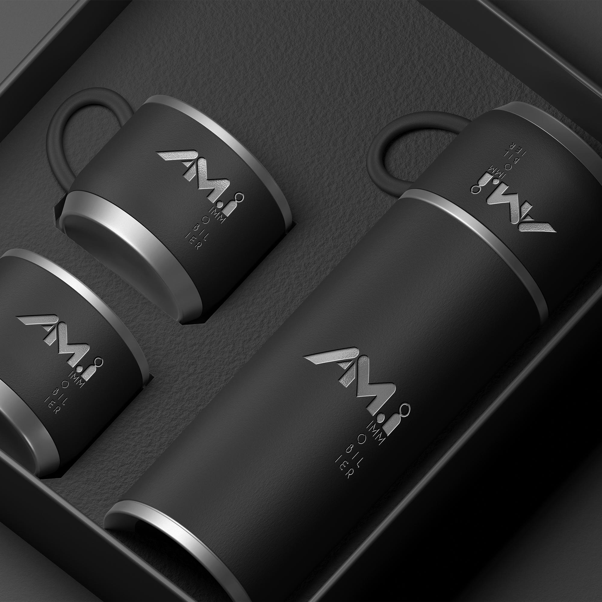 Mockup de mise en situation d'un logo sur coffret cadeau de tasses pour une agence immobilière