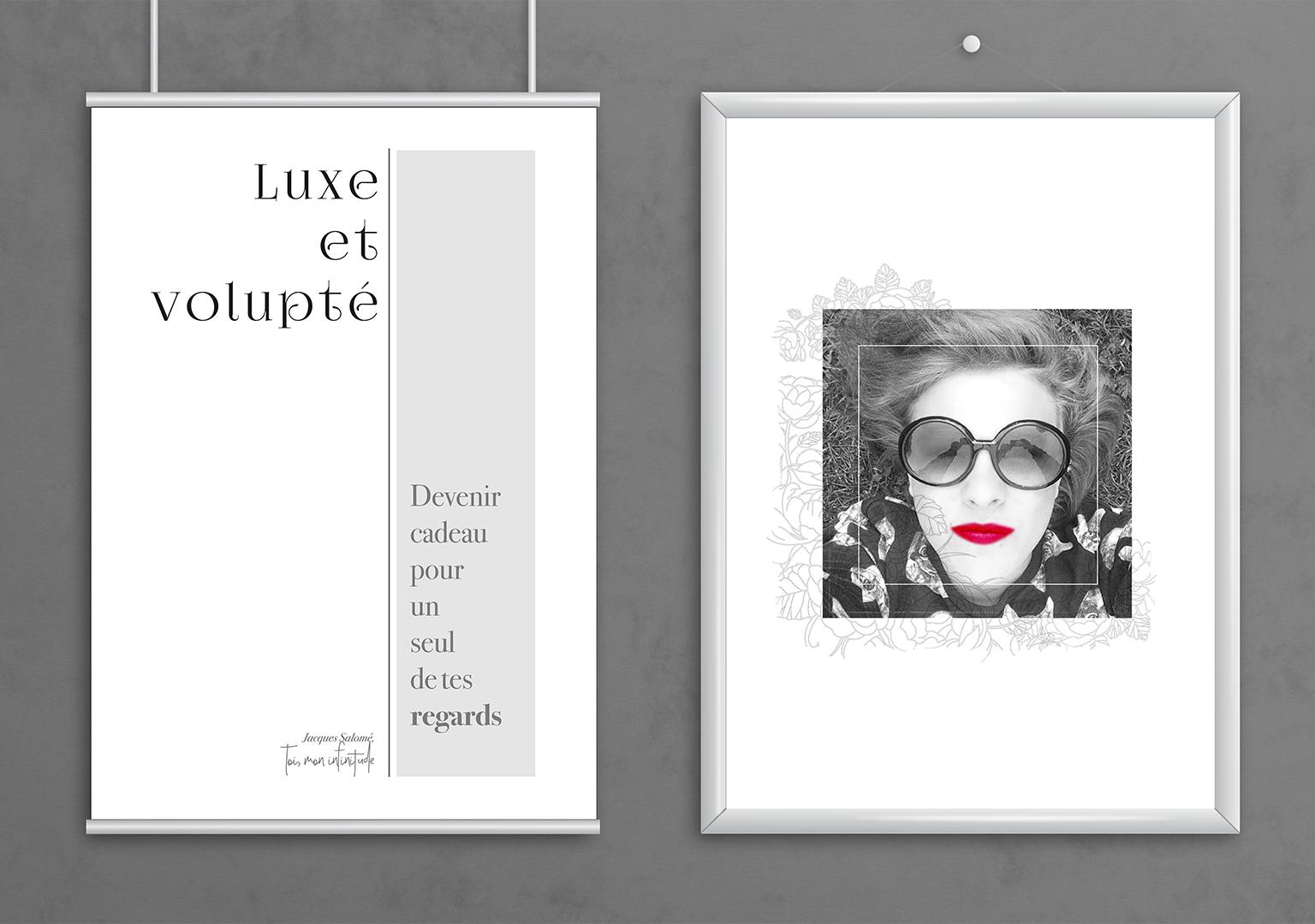 Mockup d'une infographie noir et blanc sur le thème de luxe et volupté