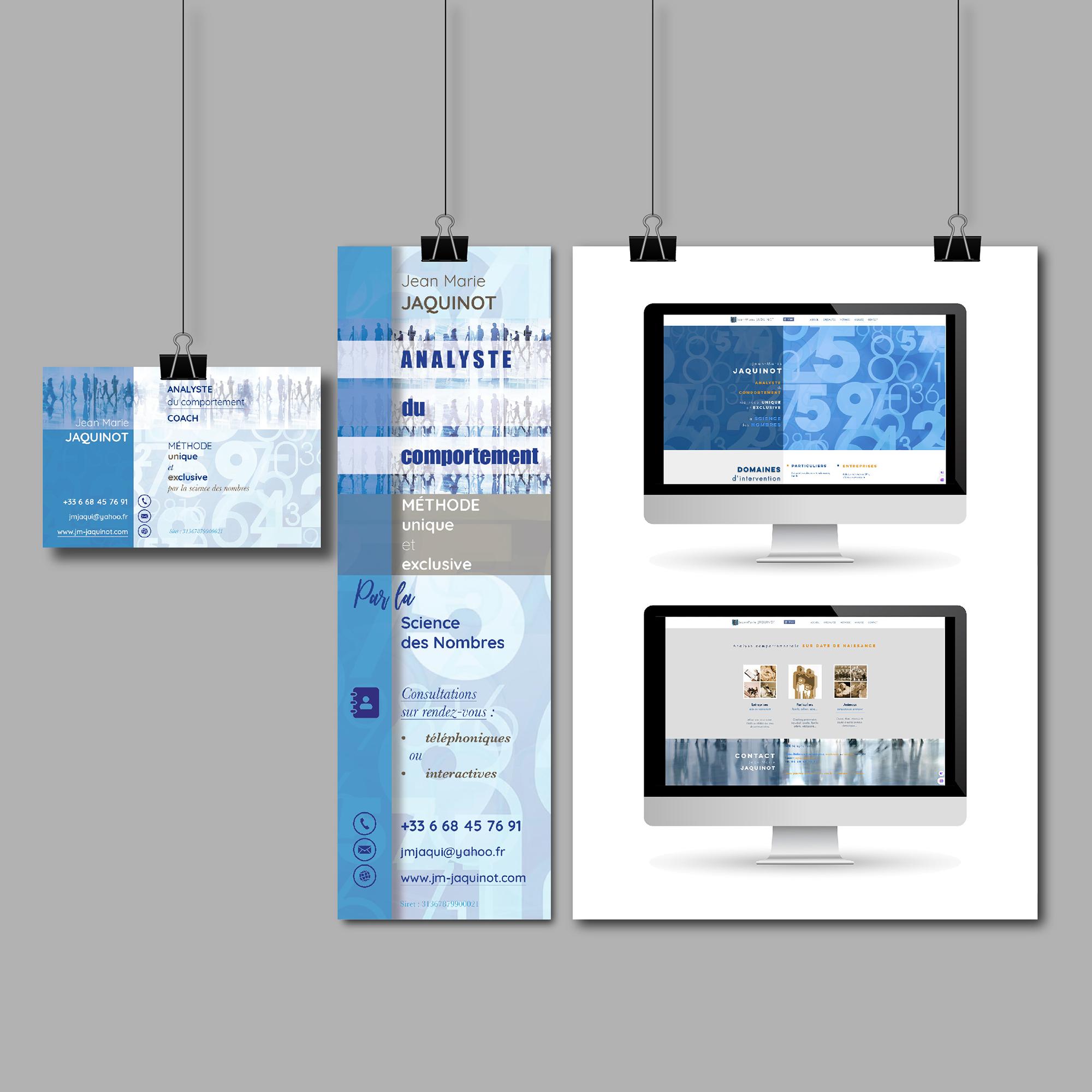 Mockup pour carte de visite, marque page et site web  pour un coach en analyste du comportement