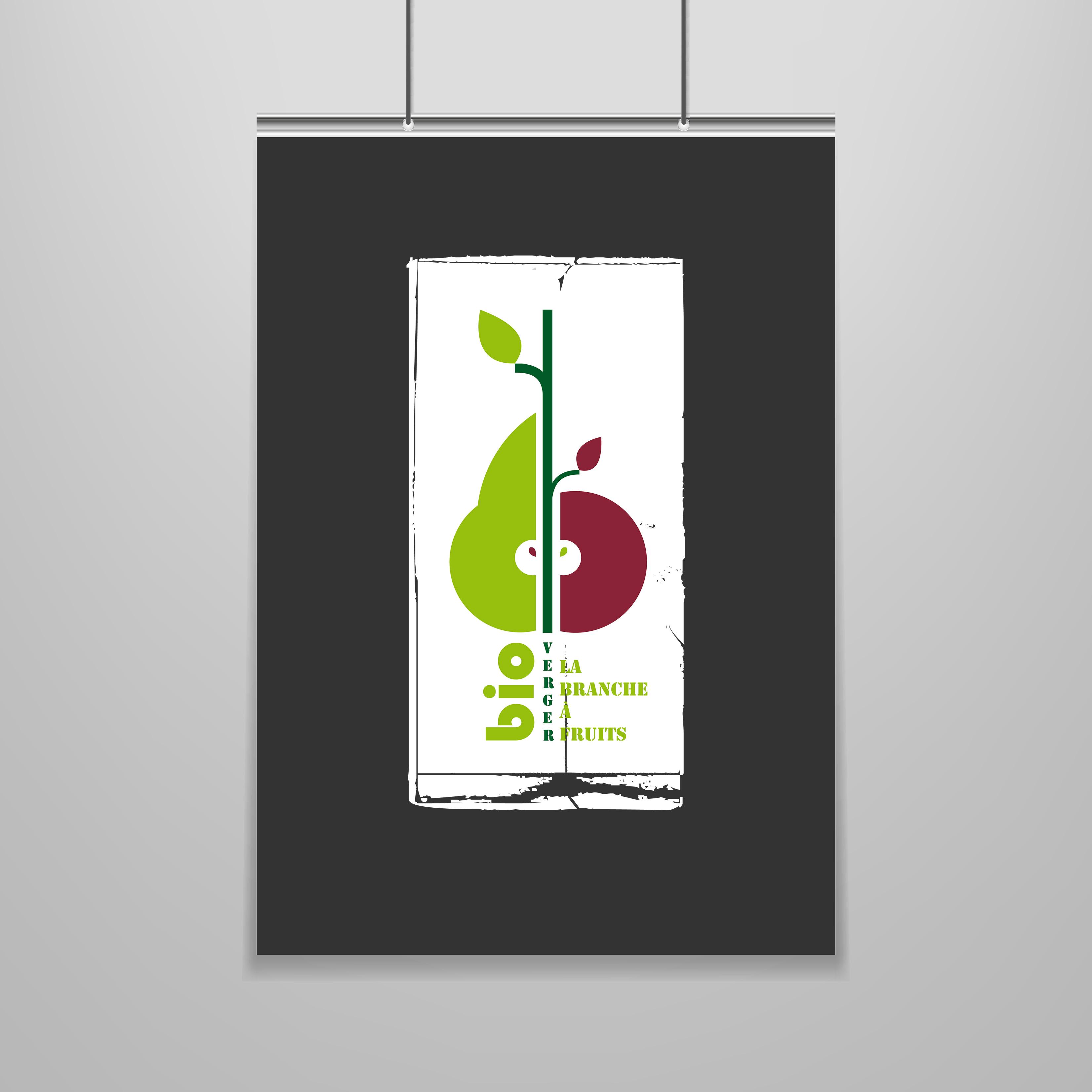 Mise en page sur un cadre mural du logo pour un verger La Branche à Fruits