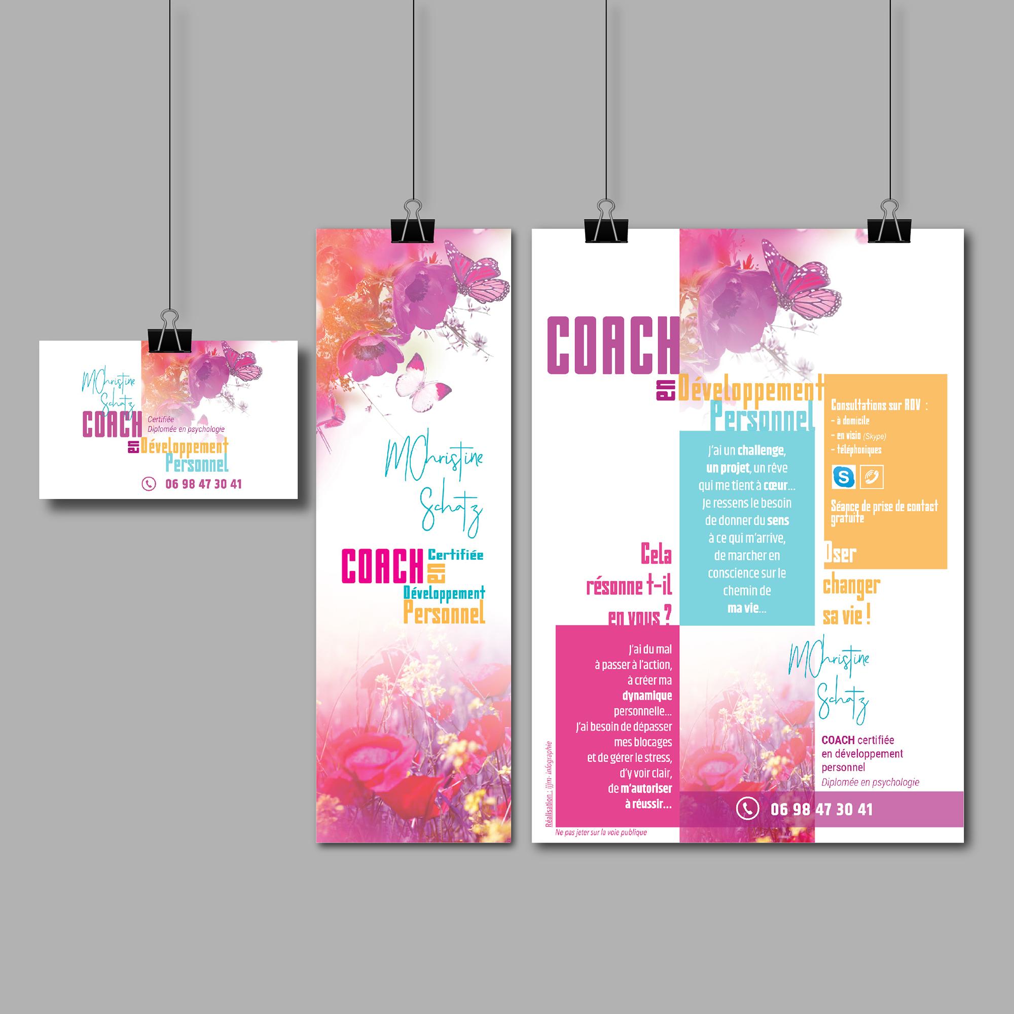 Flyer, carte de visite et marque page pour un coach de vie