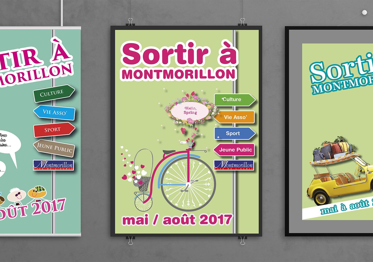 Mise en page  de couverture livret A5  thème sortir à Montmorillon au printemps