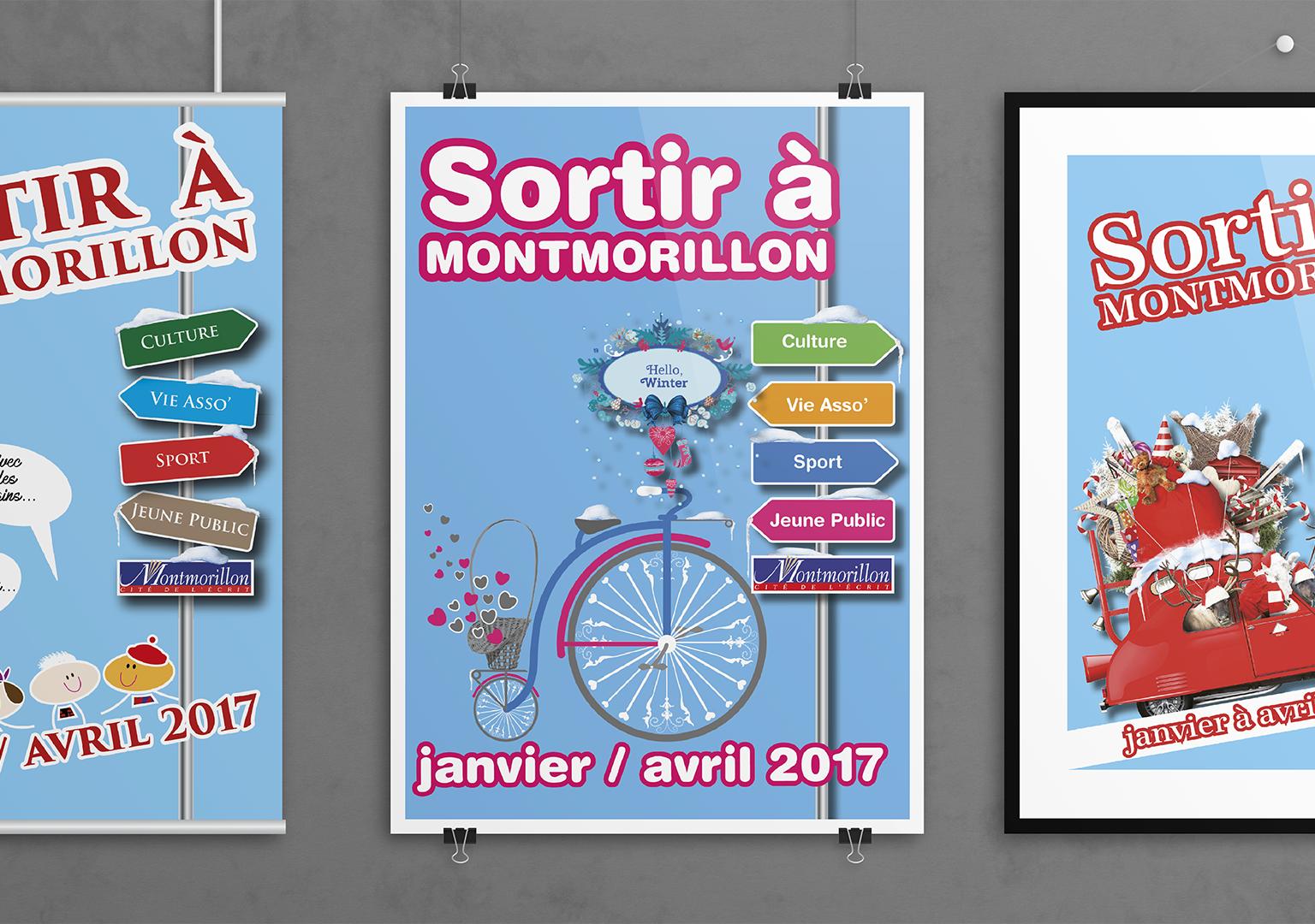 Mise en page  de couverture livret A5  thème sortir à Montmorillon en hiver