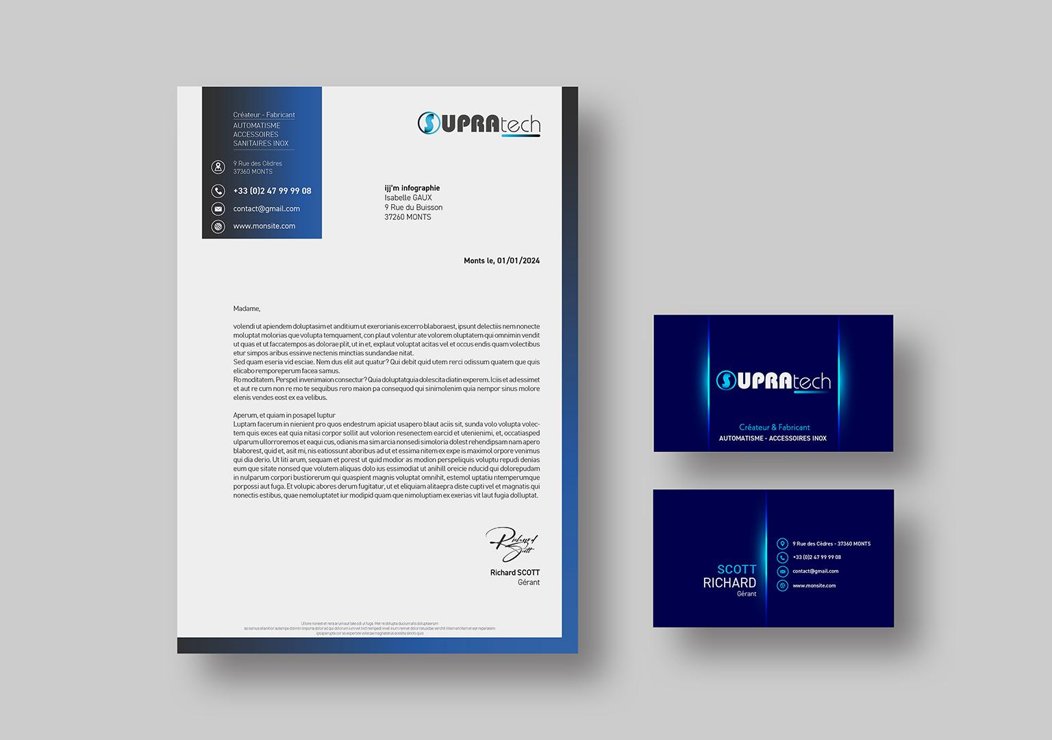 Projet d'une entête de lettre avec intégration d'un logo et la carte de visite